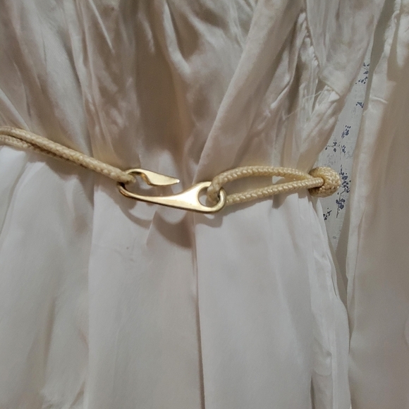 VINTAGE 80s Cream Braided Rope Belt with gold and wooden beades and circle - Picture 8 of 8